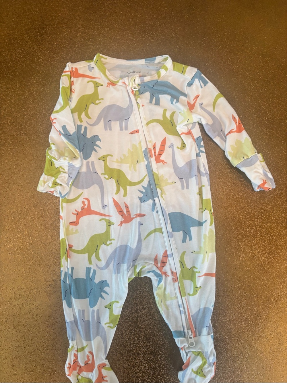 Quince White Baby Footed One-Piece with Multicolor Dino Print
